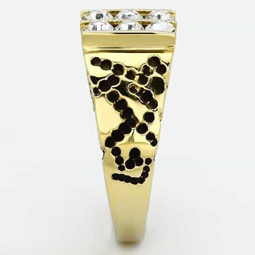 Stainless Steel Gold IP CZ Channel Nugget Wide Mens Ring view 8