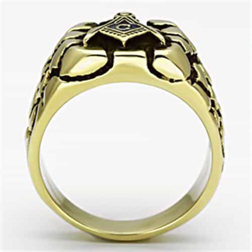 Stainless Steel Gold IP Masonic Nugget Texture Round Mens Ring view 7