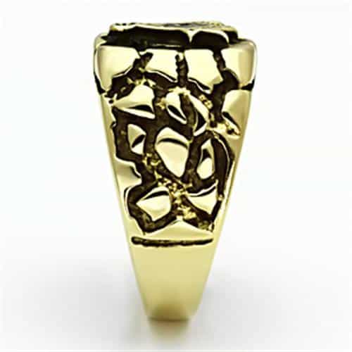 Stainless Steel Gold IP Masonic Nugget Texture Round Mens Ring view 8