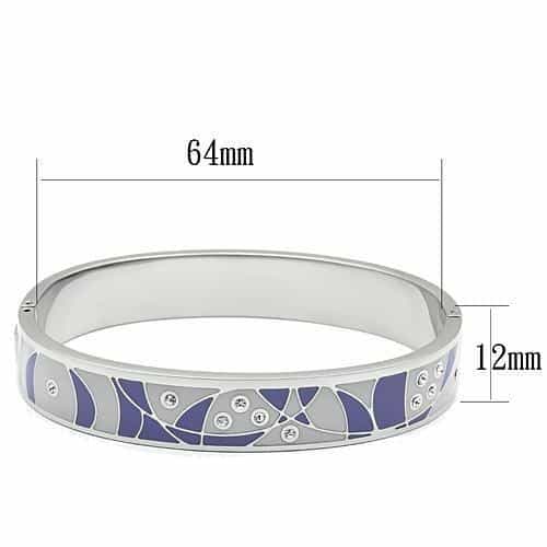 Stainless Steel Silver Purple Blue Floral CZ Enamel Bracelet view 2