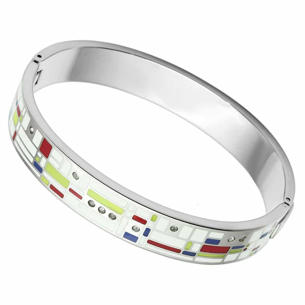 Stainless Steel Silver Multi Color Geometric Mondrian CZ Bracelet view 1
