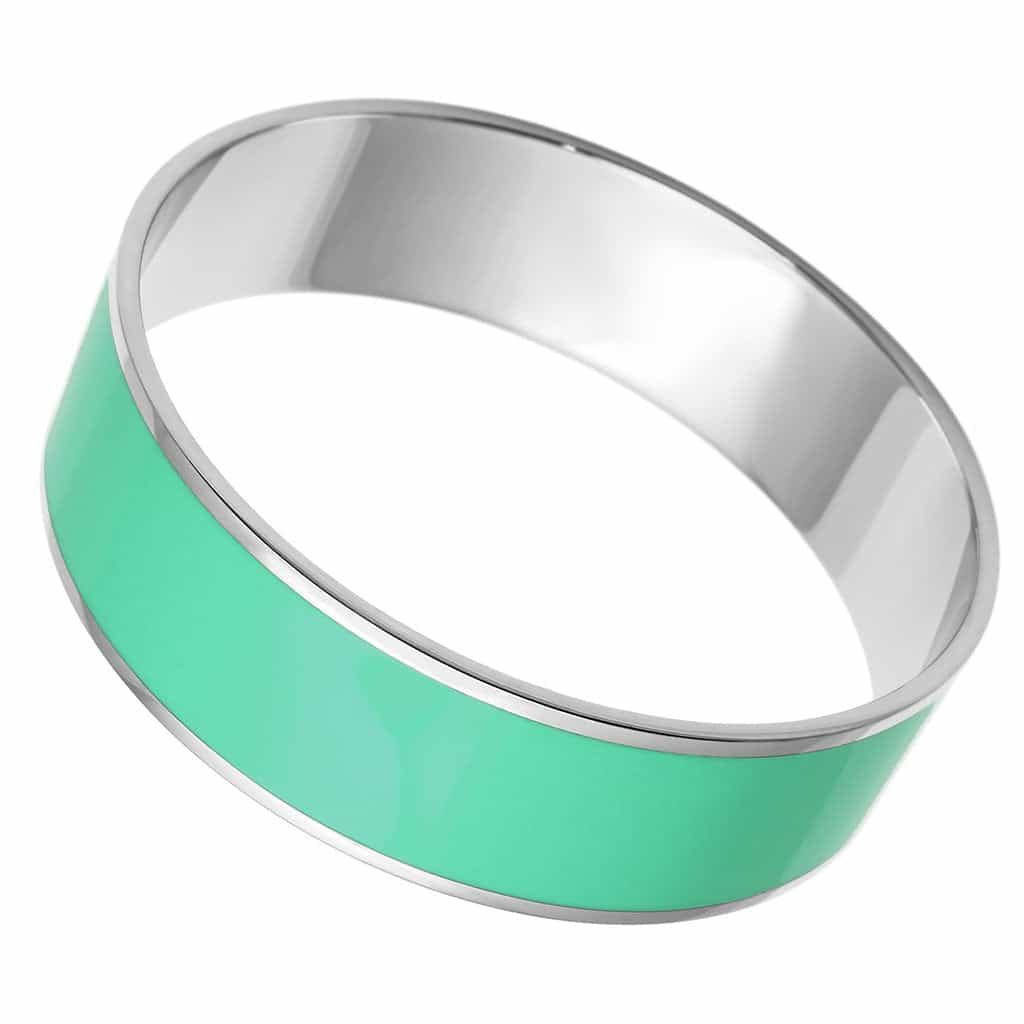 Stainless Steel Silver Teal Enamel Wide Slip On Bracelet view 1