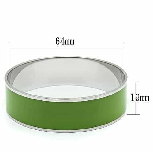 Stainless Steel Silver Lime Green Enamel Wide Slip On Bracelet view 2