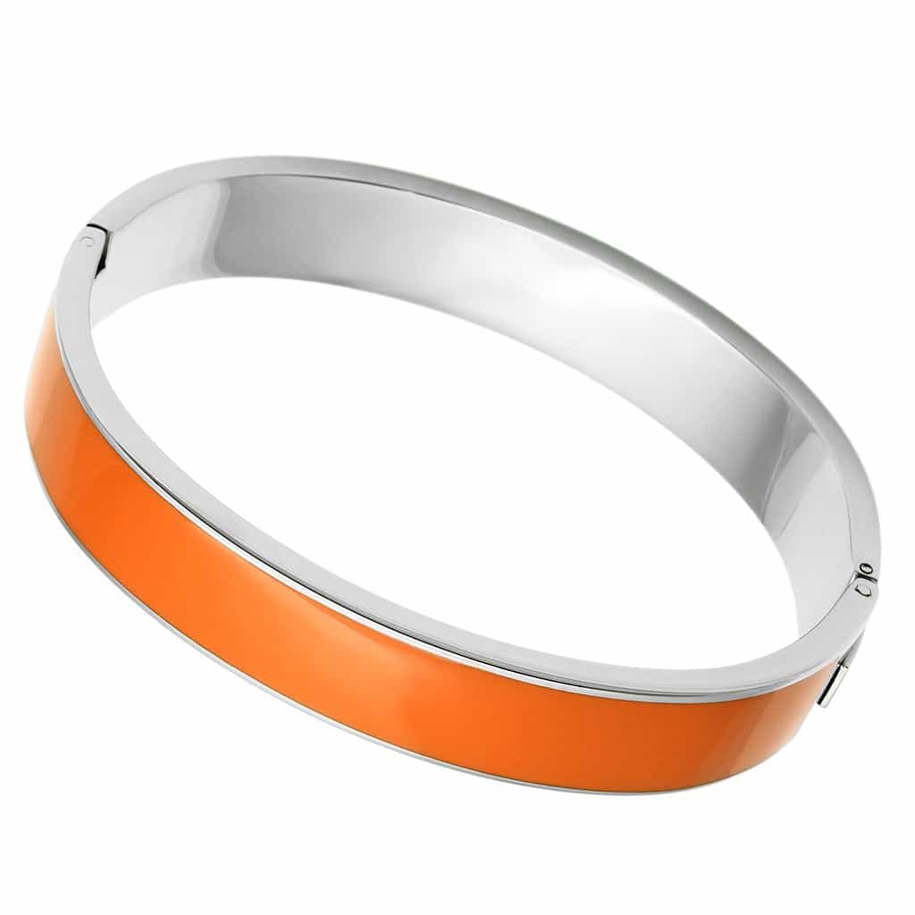Stainless Steel Silver Orange Enamel Hinged Wide Bracelet view 1