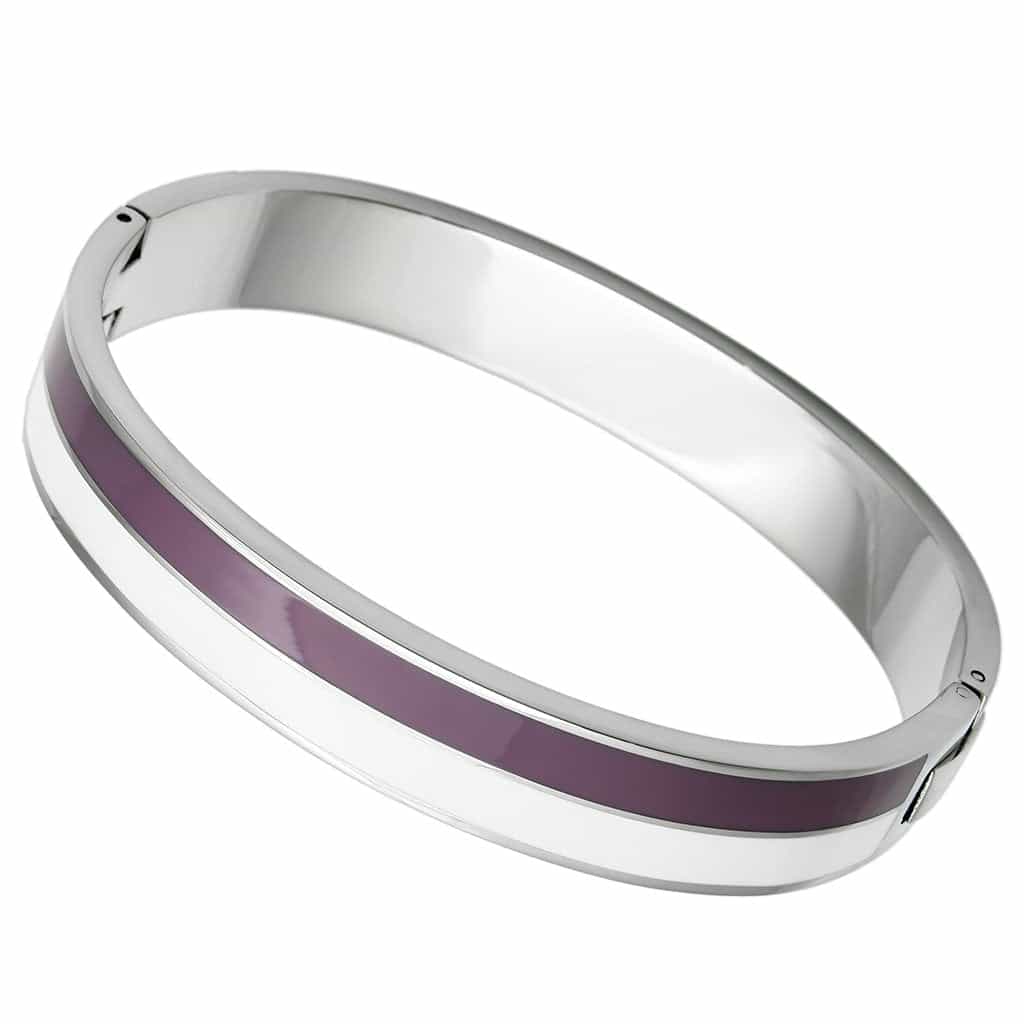 Stainless Steel Silver Purple Enamel Hinged Squared Bracelet view 1