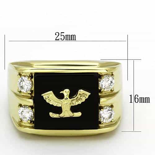 Stainless Steel Gold IP Black Onyx Eagle Military Signet Ring view 6