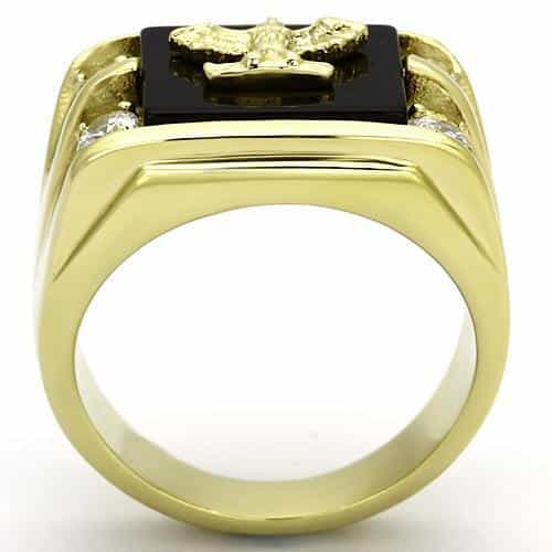 Stainless Steel Gold IP Black Onyx Eagle Military Signet Ring view 7