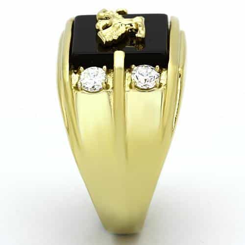 Stainless Steel Gold IP Black Onyx Eagle Military Signet Ring view 4