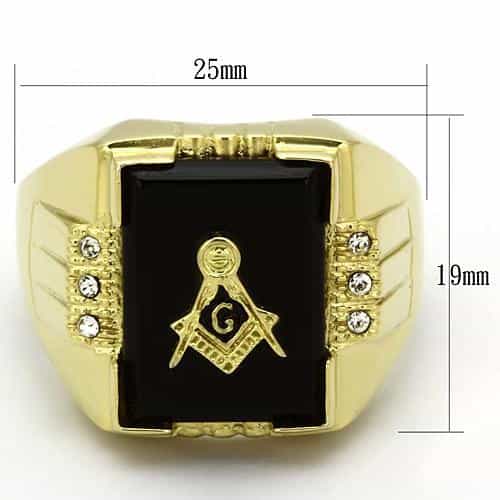 Stainless Steel Gold IP Masonic Black Onyx Rectangle CZ Mens Ring view 6