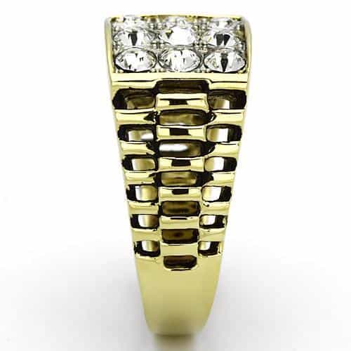 Stainless Steel Gold IP CZ Grid Pave Ribbed Square Mens Ring view 8