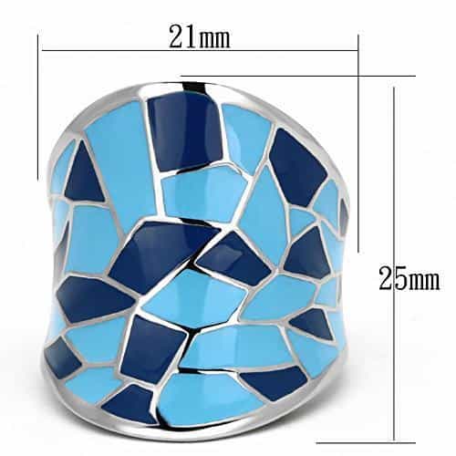 Stainless Steel Silver Blue Navy Enamel Mosaic Geometric Ring view 6