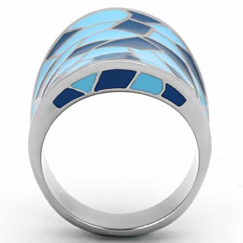Stainless Steel Silver Blue Navy Enamel Mosaic Geometric Ring view 7