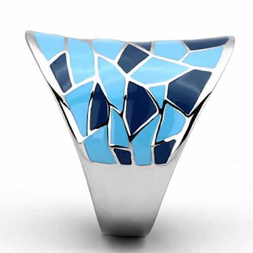 Stainless Steel Silver Blue Navy Enamel Mosaic Geometric Ring view 8