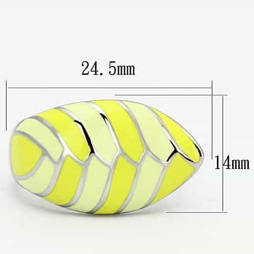 Stainless Steel Silver Yellow Green Enamel Leaf Wave Dome Ring view 6