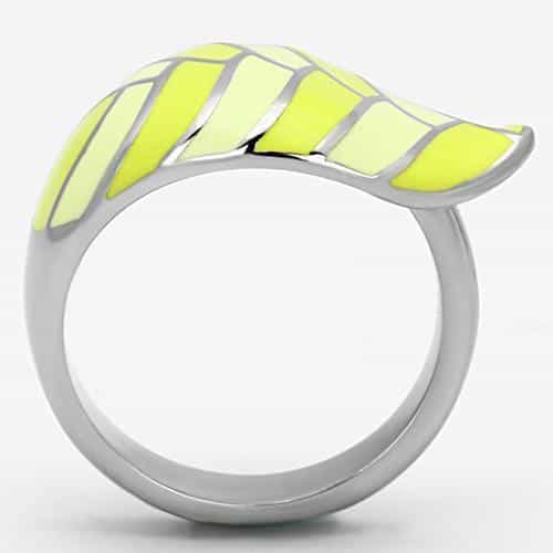 Stainless Steel Silver Yellow Green Enamel Leaf Wave Dome Ring view 7