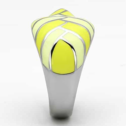Stainless Steel Silver Yellow Green Enamel Leaf Wave Dome Ring view 4