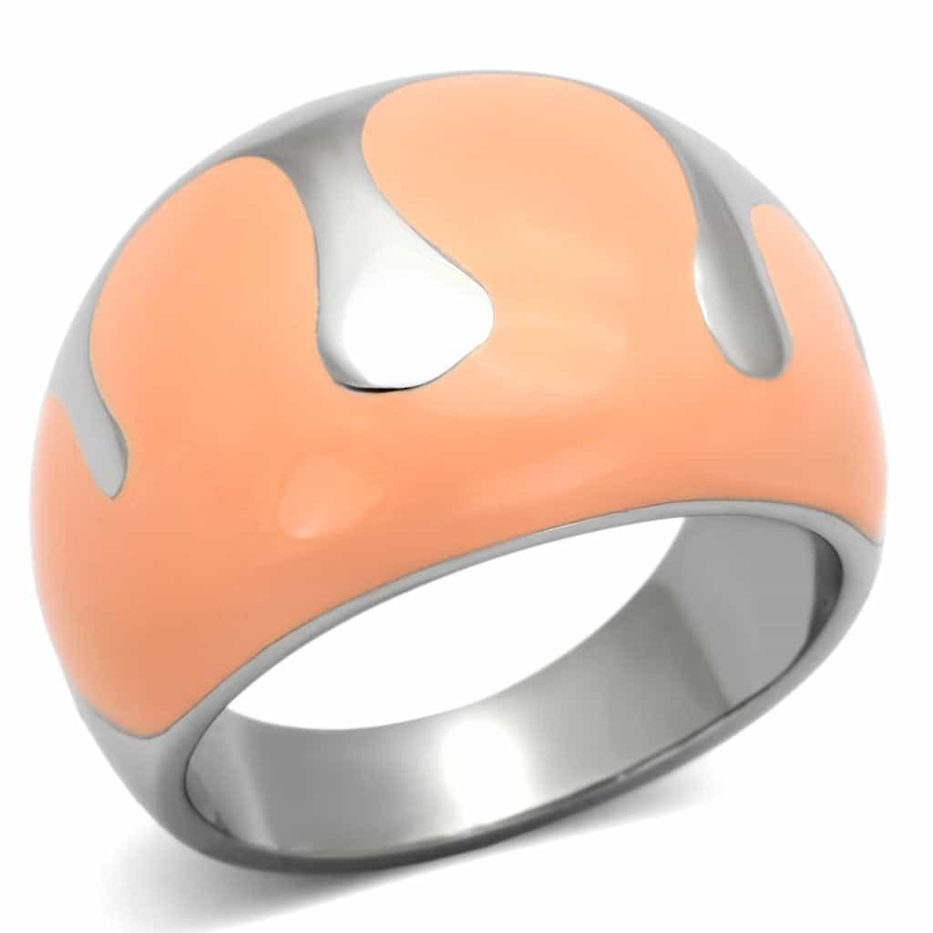 Stainless Steel Silver Peach Enamel Abstract Swirl Dome Ring view 1