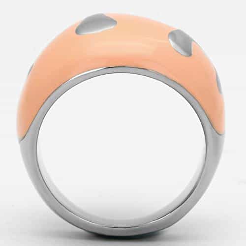 Stainless Steel Silver Peach Enamel Abstract Swirl Dome Ring view 3