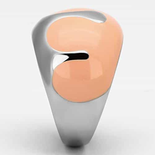 Stainless Steel Silver Peach Enamel Abstract Swirl Dome Ring view 4