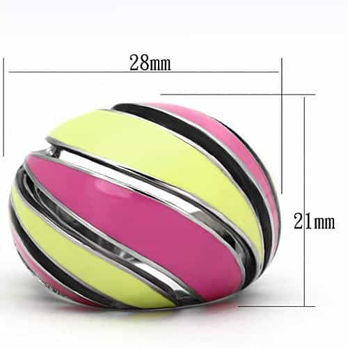 Stainless Steel Silver Pink Yellow Enamel Swirl Stripe Dome Ring view 6