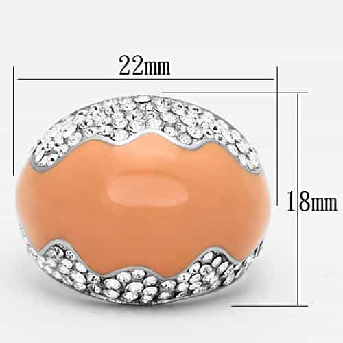 Stainless Steel Silver Peach Enamel Crystal Pave Half Dome Ring view 6