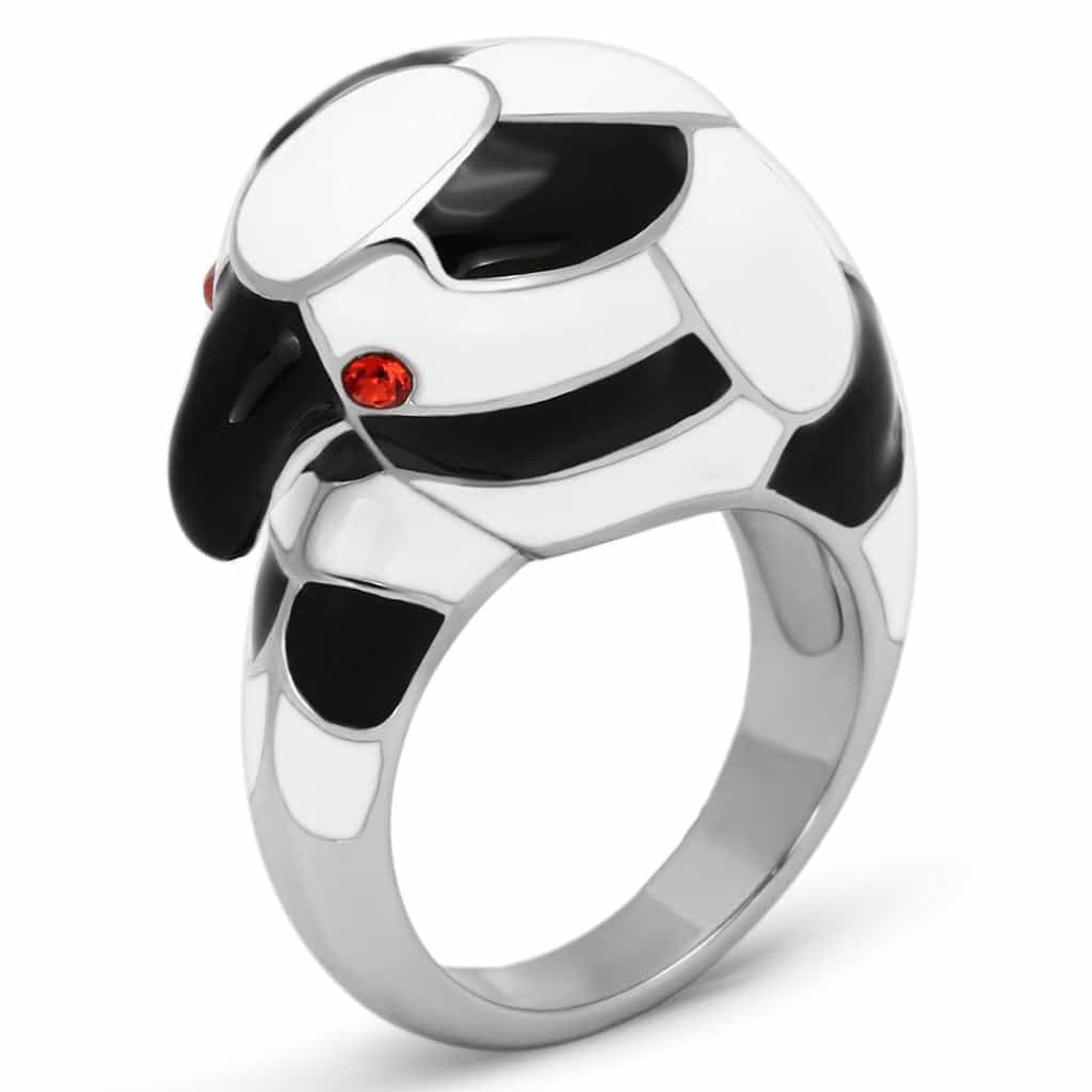 Stainless Steel Silver White Black Enamel Zebra Snake 3D Ring view 1