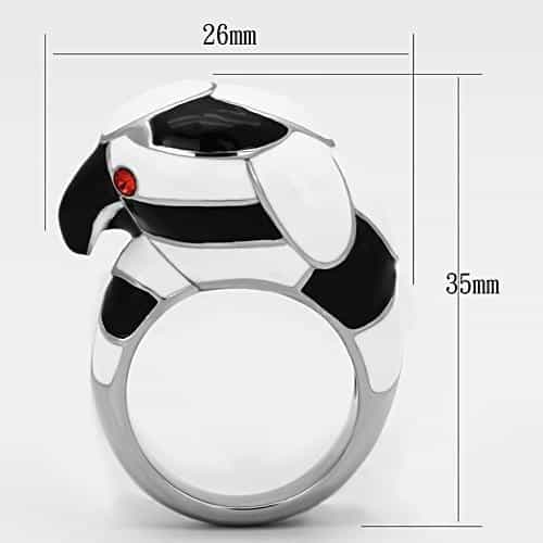 Stainless Steel Silver White Black Enamel Zebra Snake 3D Ring view 3