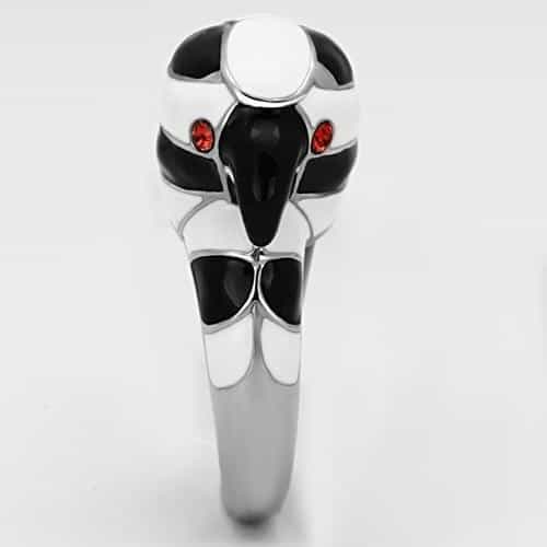 Stainless Steel Silver White Black Enamel Zebra Snake 3D Ring view 8