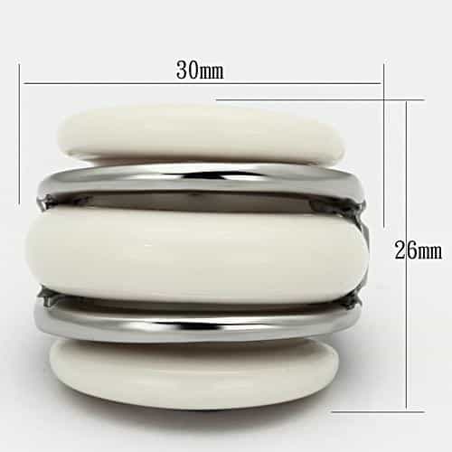 Stainless Steel Silver Cream Enamel Triple Tier Dome Ring view 6