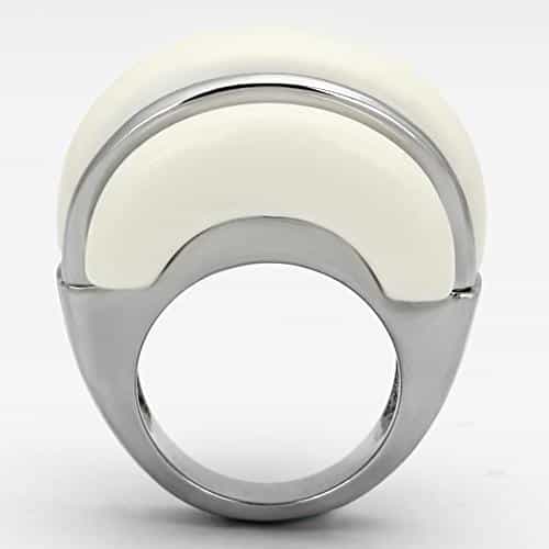 Stainless Steel Silver Cream Enamel Triple Tier Dome Ring view 3