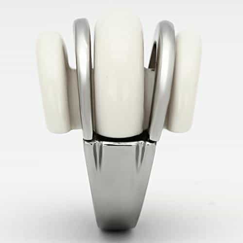 Stainless Steel Silver Cream Enamel Triple Tier Dome Ring view 8