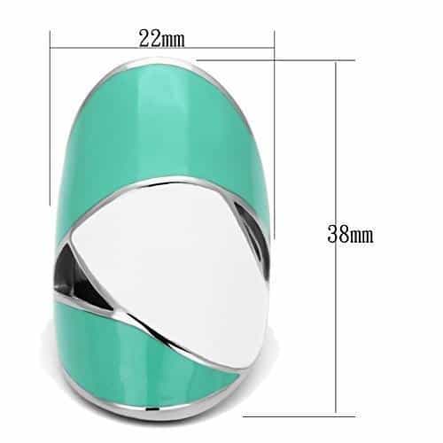 Stainless Steel Silver Teal White Enamel Geometric Triangle Ring view 6