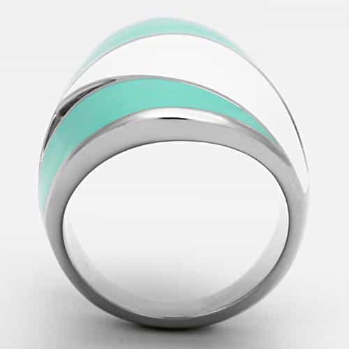 Stainless Steel Silver Teal White Enamel Geometric Triangle Ring view 3