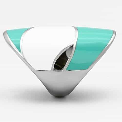 Stainless Steel Silver Teal White Enamel Geometric Triangle Ring view 4