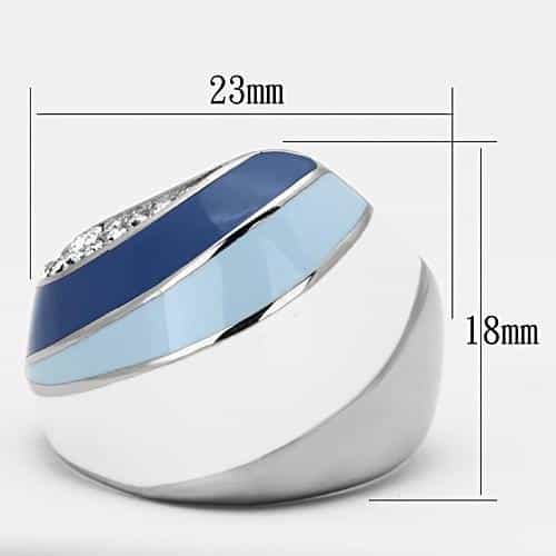 Stainless Steel Silver Blue White Enamel Stripe Dome Ring view 2