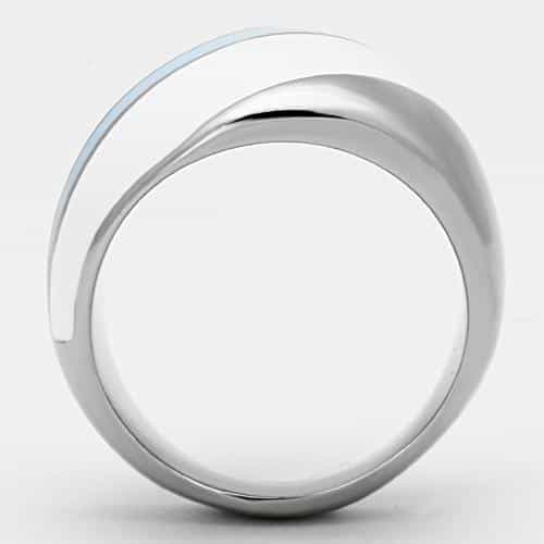 Stainless Steel Silver Blue White Enamel Stripe Dome Ring view 7