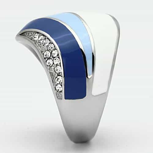 Stainless Steel Silver Blue White Enamel Stripe Dome Ring view 8