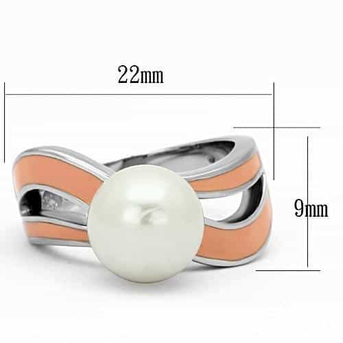 Stainless Steel Silver Peach Enamel Pearl Accent Open Ring view 2