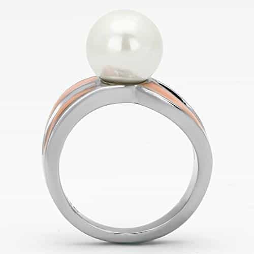 Stainless Steel Silver Peach Enamel Pearl Accent Open Ring view 7