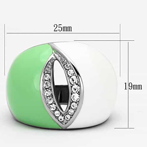 Stainless Steel Silver Green White Enamel CZ Teardrop Dome Ring view 6