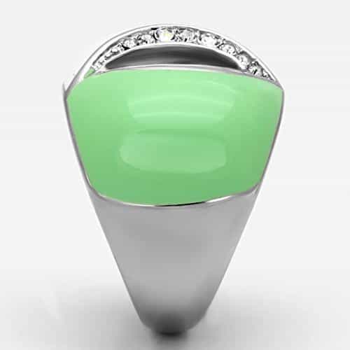 Stainless Steel Silver Green White Enamel CZ Teardrop Dome Ring view 4