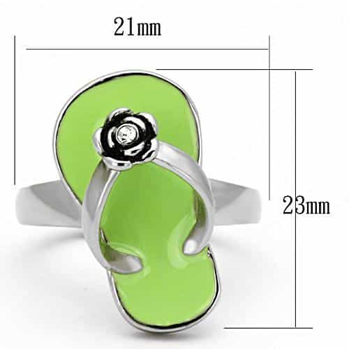 Stainless Steel Silver Green Enamel Heart Flower Accent Ring view 6