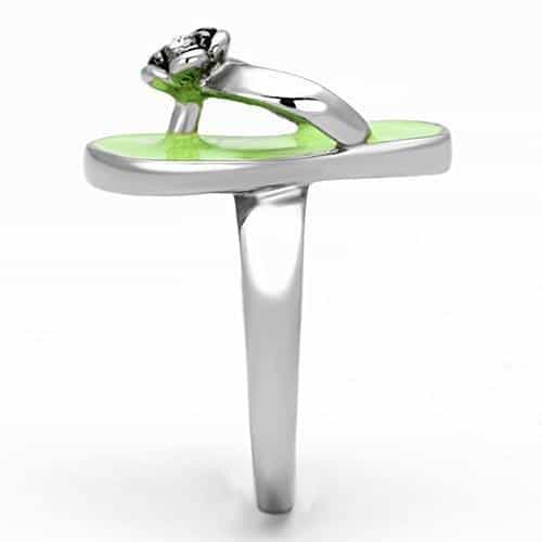 Stainless Steel Silver Green Enamel Heart Flower Accent Ring view 4