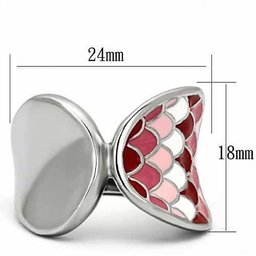 Stainless Steel Silver Pink Red Enamel Feather Wing Scale Ring view 6
