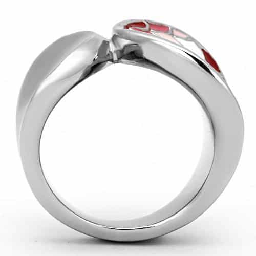Stainless Steel Silver Pink Red Enamel Feather Wing Scale Ring view 7
