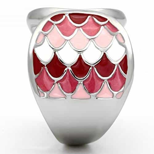 Stainless Steel Silver Pink Red Enamel Feather Wing Scale Ring view 4