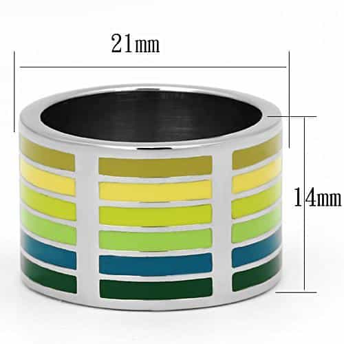 Stainless Steel Silver Yellow Green Enamel Rainbow Stripe Ring view 6