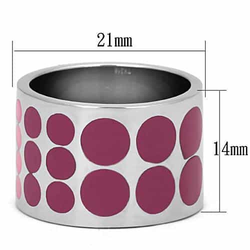 Stainless Steel Silver Pink Polka Dot Enamel Wide Band Ring view 2