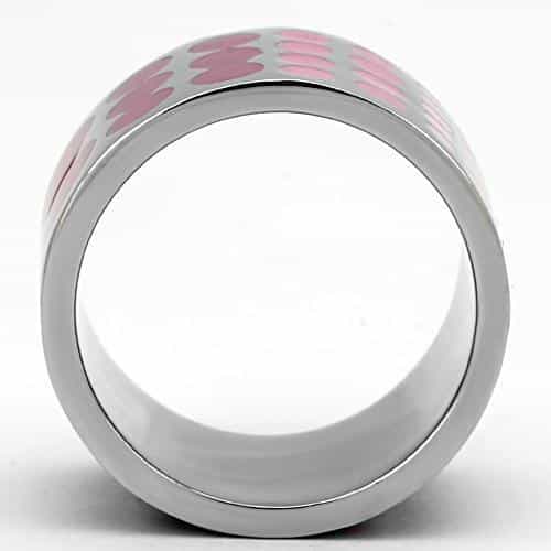 Stainless Steel Silver Pink Polka Dot Enamel Wide Band Ring view 3
