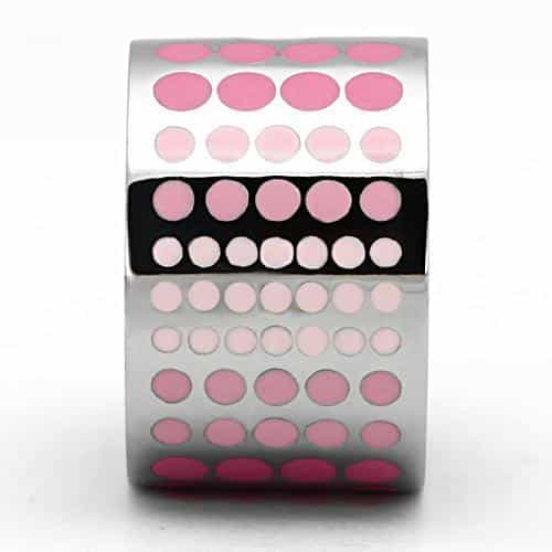 Stainless Steel Silver Pink Polka Dot Enamel Wide Band Ring view 4